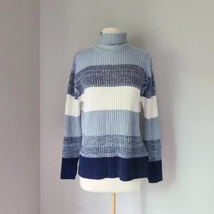Vintage 1990s Basic Editions Blue Striped Turtleneck Sweater